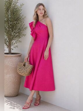 Aje | Dresses | Aje Rushes Raffia Knit Midi Dress In Deep Fuschia Pink Size  Small | Poshmark